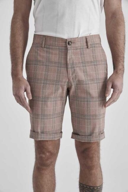 Erkek Regular Fit Ekoseli Somon 4 Cepli Bermuda Şort - 5