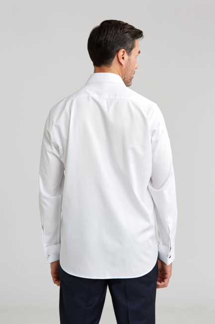 Erkek Regular Fit Klasik Yaka Duble Manşet Cepsiz Beyaz Gömlek - 2