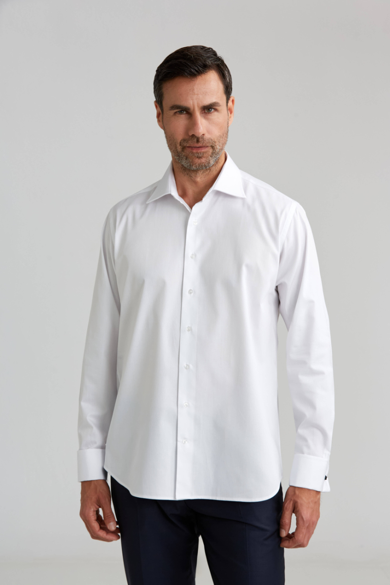 Erkek Regular Fit Klasik Yaka Duble Manşet Cepsiz Beyaz Gömlek