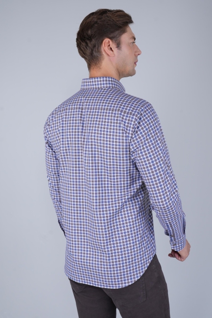 Erkek Regular Fit Küçük Kareli Spor Uzun Kollu Gömlek (1)