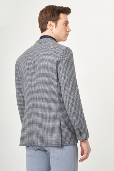 Erkek Regular Fit Mono Yaka 2 Düğmeli Çift Yırtmaçlı Ceket Gri - 2