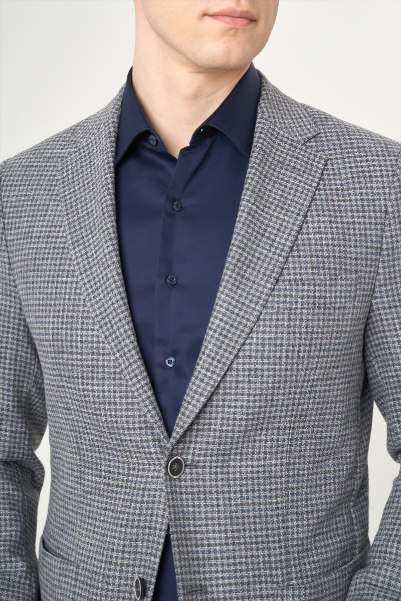 Erkek Regular Fit Mono Yaka 2 Düğmeli Çift Yırtmaçlı Ceket Gri - 3