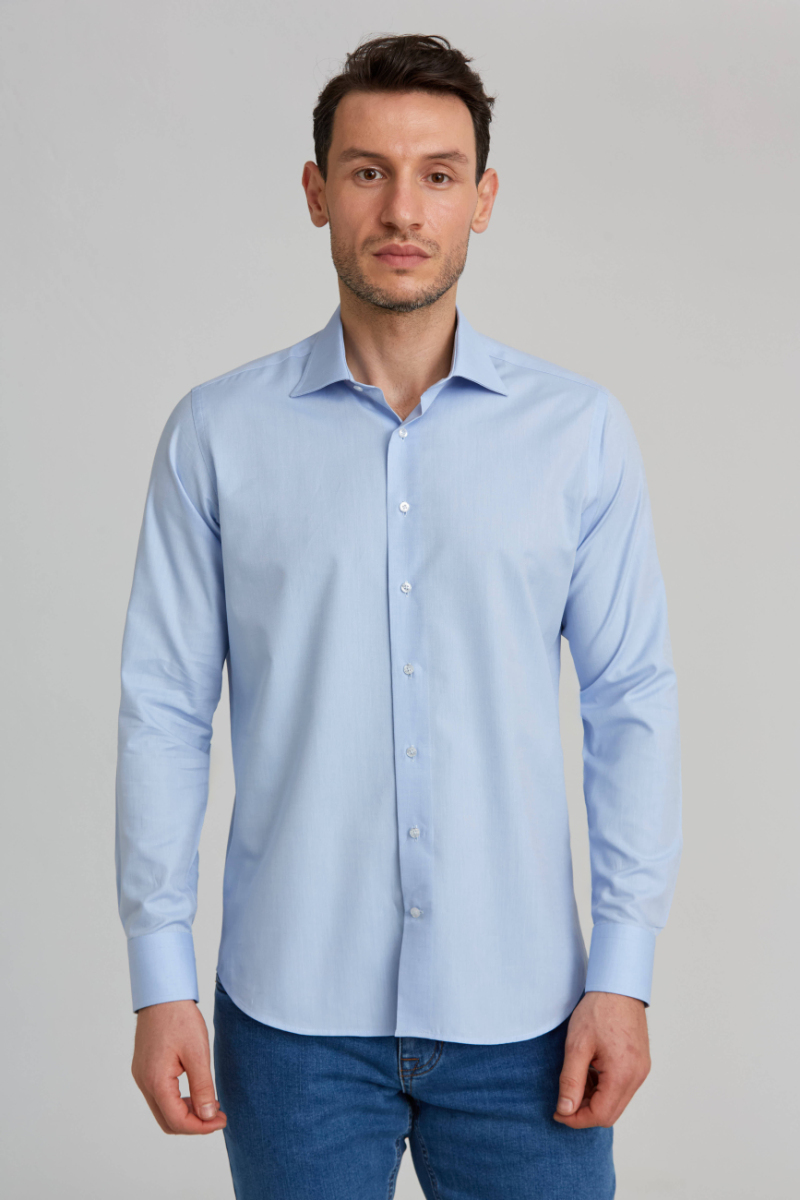 Erkek Regular Fit Pamuk Cepsiz Mavi Gömlek