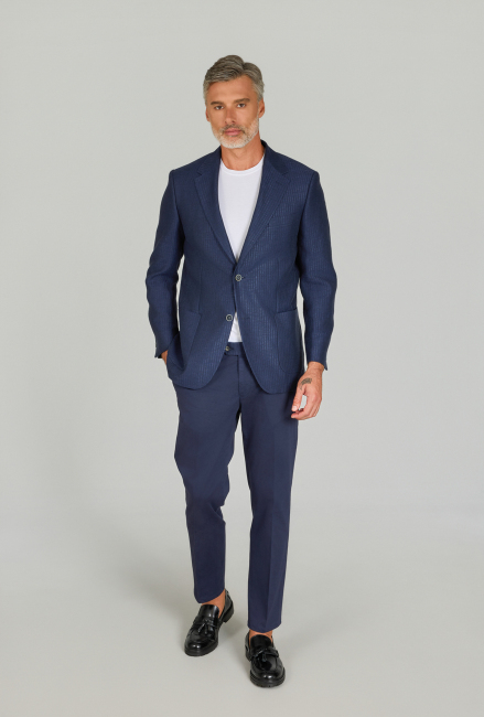 Erkek Regular Fit Pamuk Keten Ceket Lacivert - 1