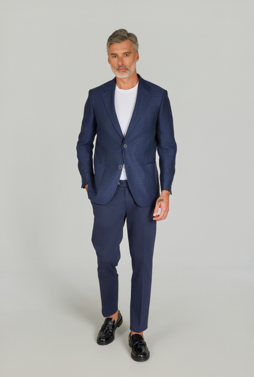 Erkek Regular Fit Pamuk Keten Ceket Lacivert