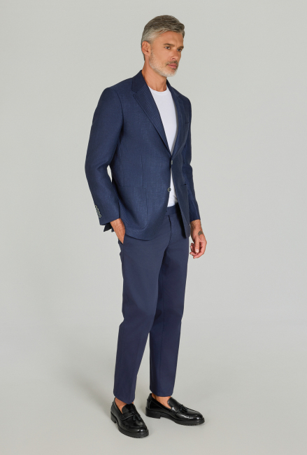 Erkek Regular Fit Pamuk Keten Ceket Lacivert - 2