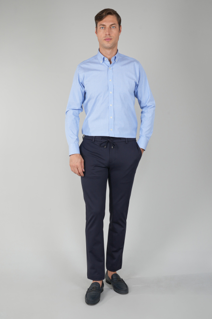 Erkek Regular Fit Pamuk Klasik Mavi Gömlek - 5