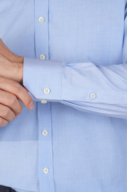 Erkek Regular Fit Pamuk Klasik Mavi Gömlek - 4