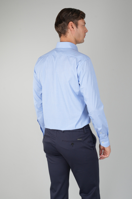 Erkek Regular Fit Pamuk Klasik Mavi Gömlek - 2