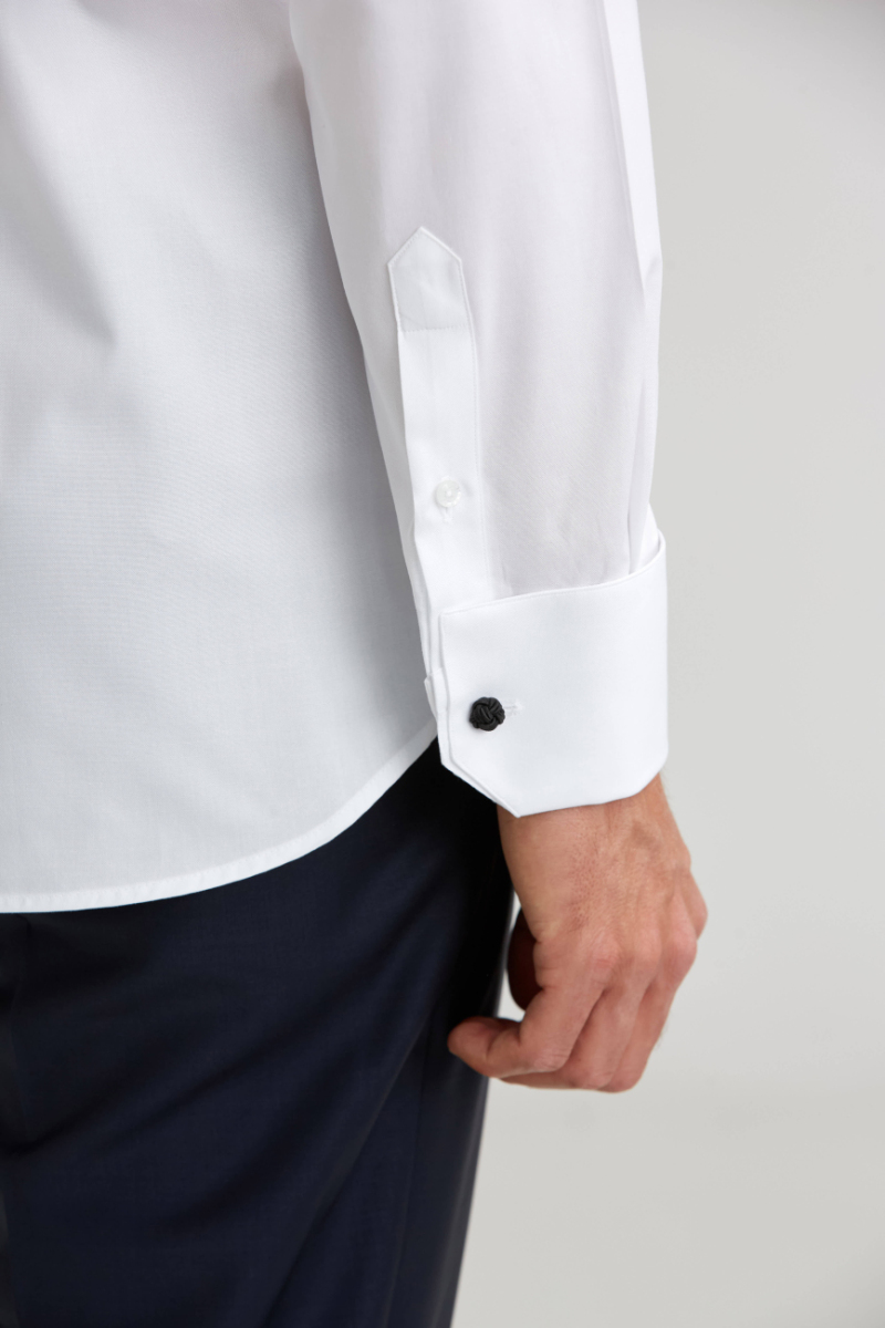 Erkek Regular Fit Pamuk Klasik Yaka Cepsiz Beyaz Gömlek - 3