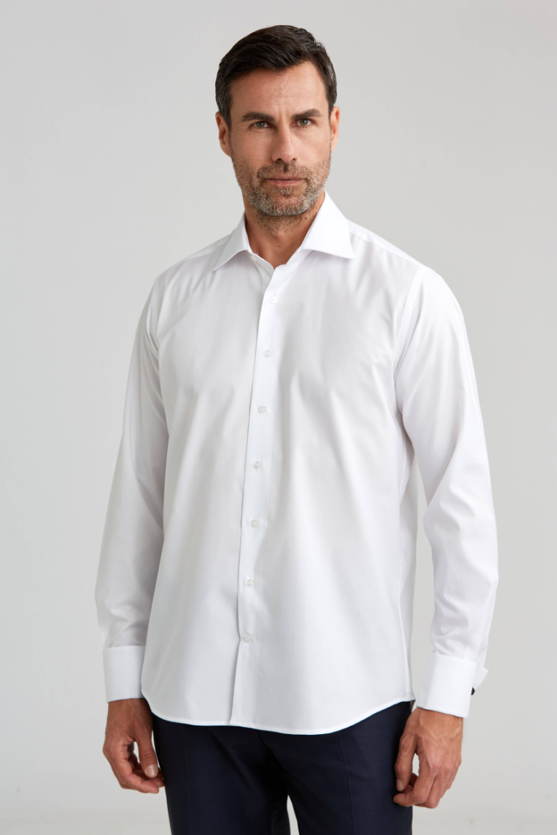 Erkek Regular Fit Pamuk Klasik Yaka Cepsiz Beyaz Gömlek