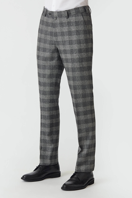 Regular Fit Platinium Ekoseli Gri Klasik Erkek Pantolon - 1