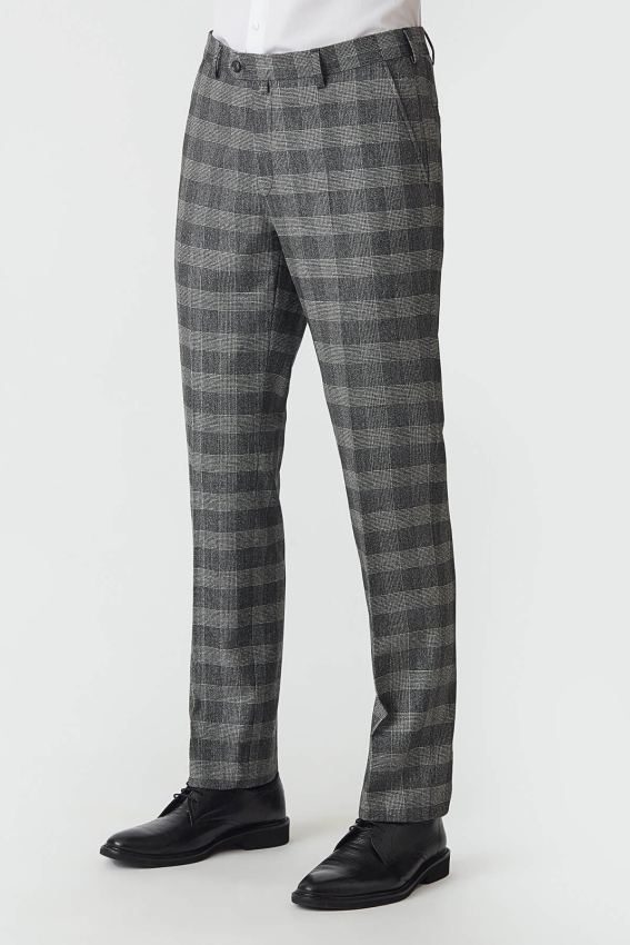 Regular Fit Platinium Ekoseli Gri Klasik Erkek Pantolon - 1