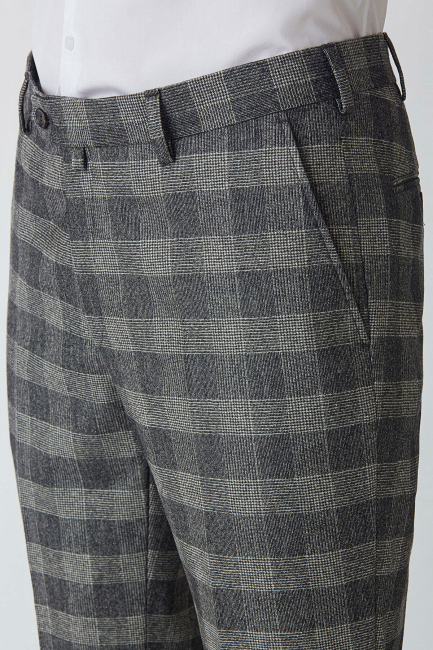 Regular Fit Platinium Ekoseli Gri Klasik Erkek Pantolon - 3