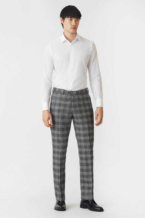 Regular Fit Platinium Ekoseli Gri Klasik Erkek Pantolon - 5