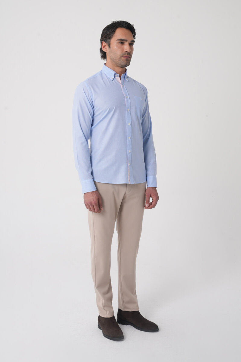 Erkek Regular Fit Uzun Kol  Açık Mavi Gömlek - 3
