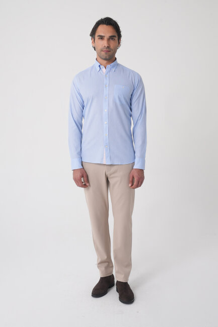 Erkek Regular Fit Uzun Kol  Açık Mavi Gömlek - 4