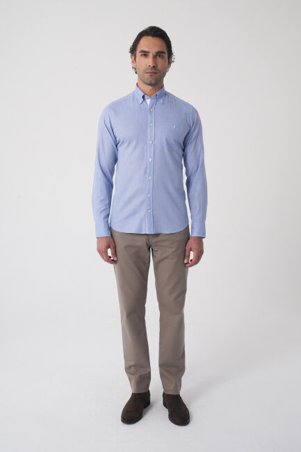 Erkek Regular Fit Uzun Kol  Mavi Gömlek - 3