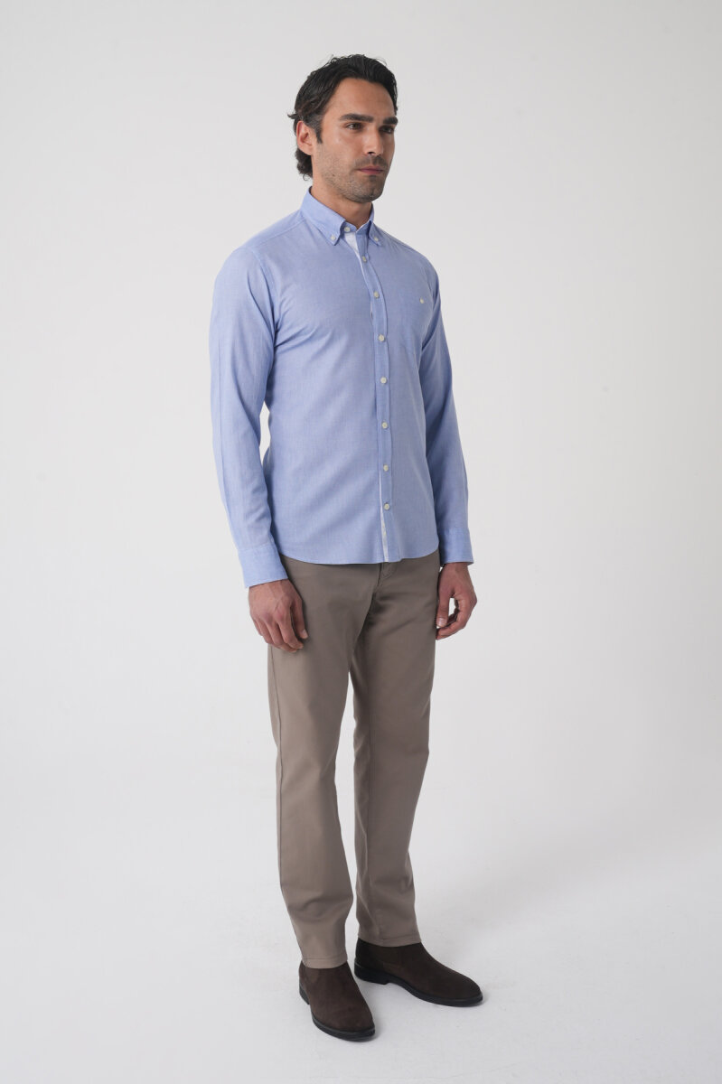 Erkek Regular Fit Uzun Kol  Mavi Gömlek - 4