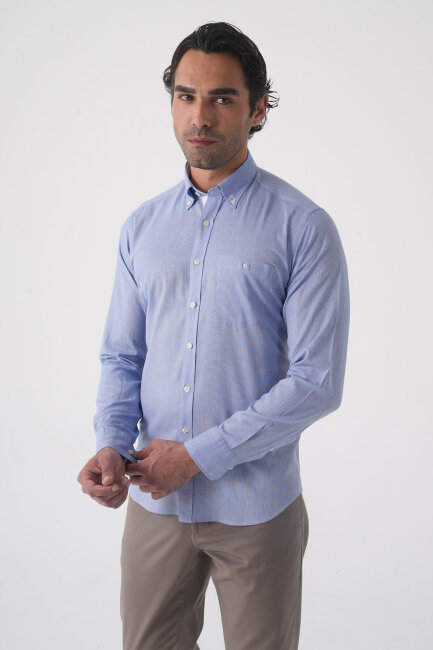 Erkek Regular Fit Uzun Kol  Mavi Gömlek - 2