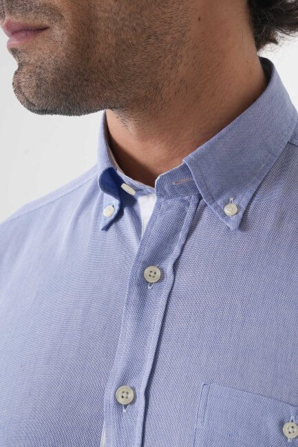 Erkek Regular Fit Uzun Kol  Mavi Gömlek - 6