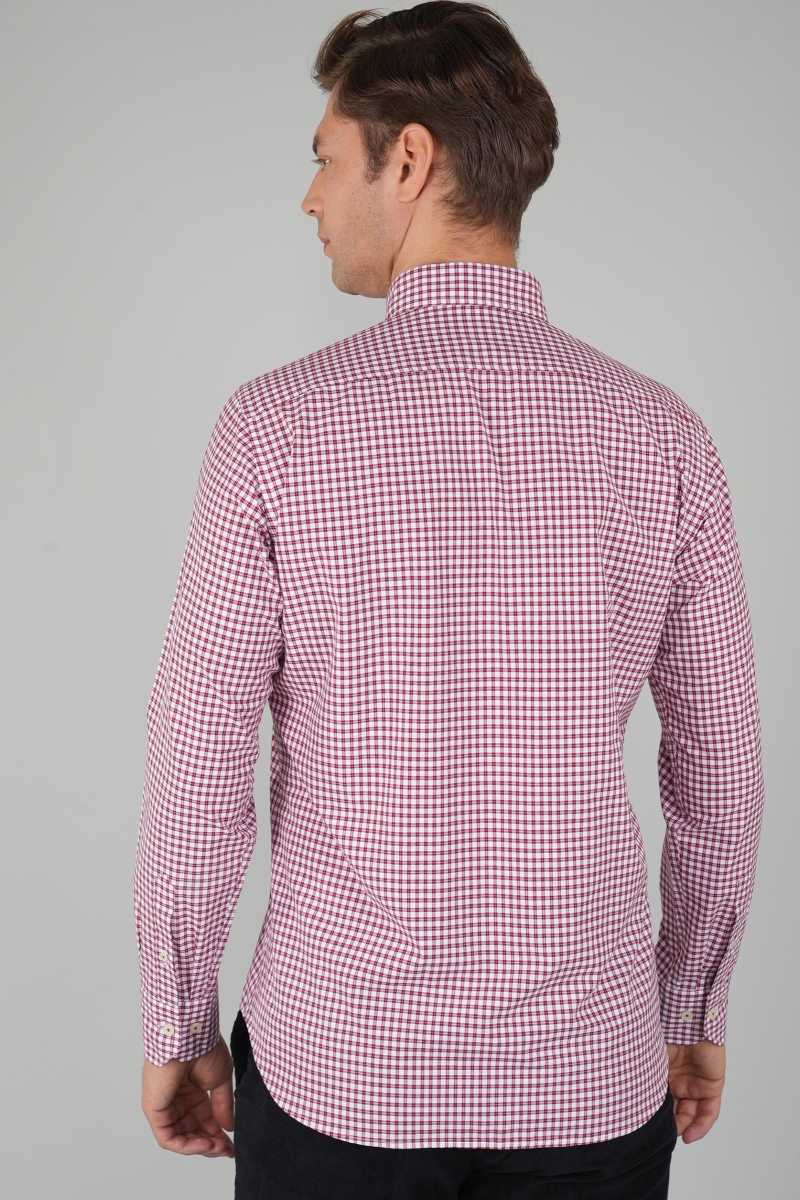 Erkek Regular Fit Uzun Kol Paşa Yaka Erkek Regular Pamuk Kırmızı Gömlek (1)