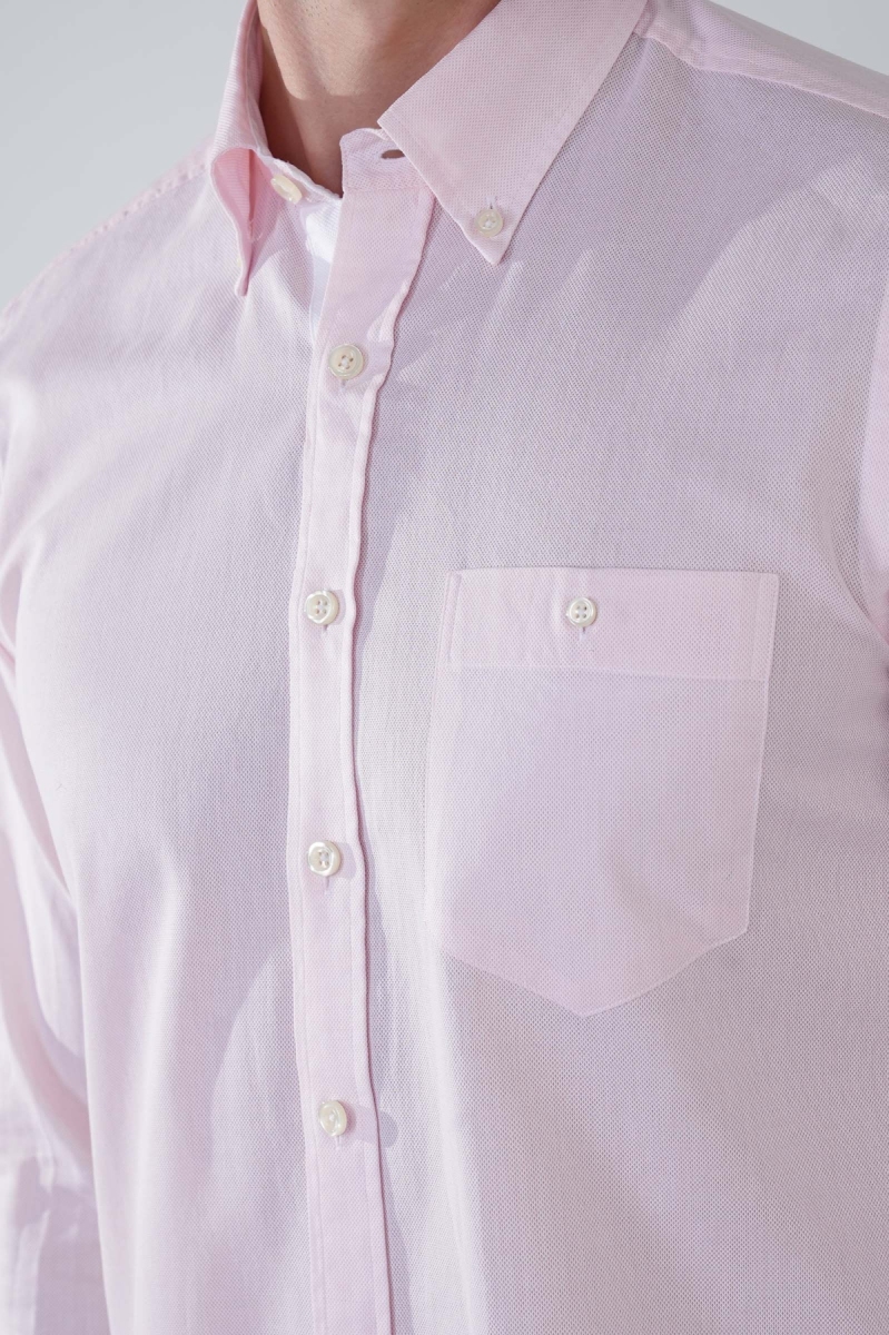 Erkek Regular Fit Uzun Kol Pembe Gömlek - 3