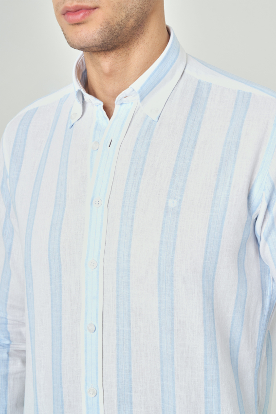 Bisse Men’s Regular Fit Long Sleeve Striped Sport Shirt BLUE. 3