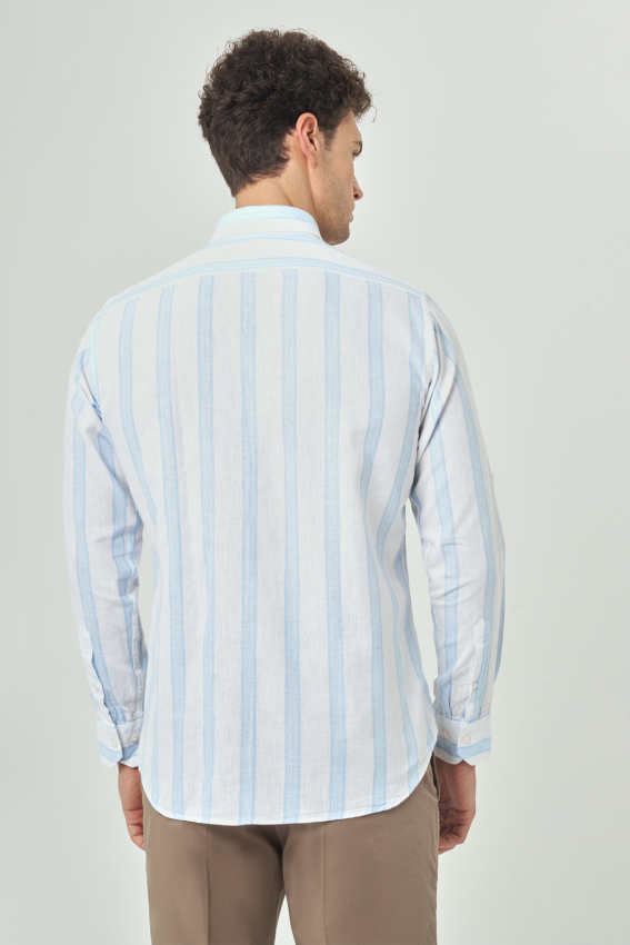 Bisse Men’s Regular Fit Long Sleeve Striped Sport Shirt BLUE. 2