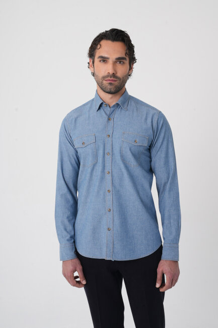 Erkek Regular Fit Uzun Kollu Denim Casual Gömlek