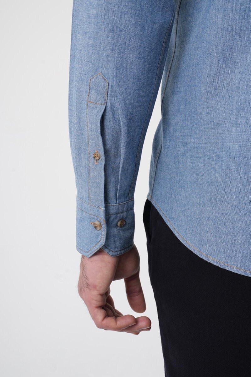 Erkek Regular Fit Uzun Kollu Denim Casual Gömlek - 7