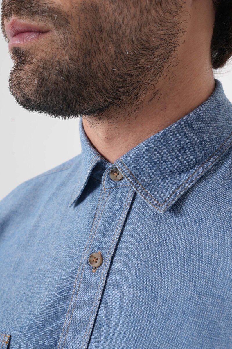 Erkek Regular Fit Uzun Kollu Denim Casual Gömlek - 8