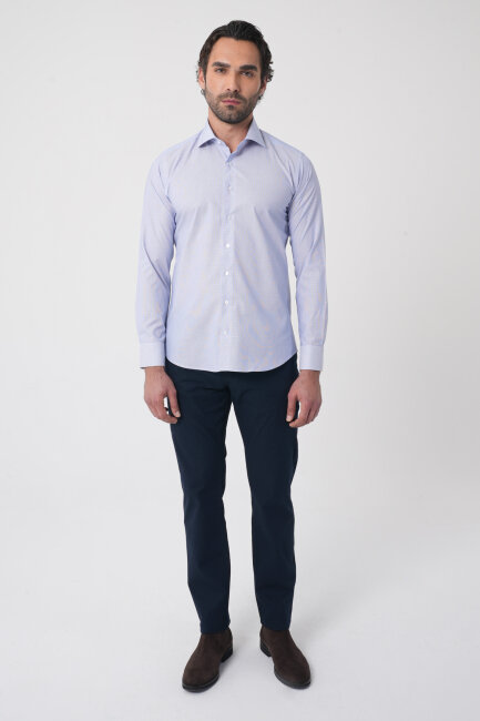 Erkek Regular Fit Uzun Kollu İtalyan Yaka Mavi Gömlek - 3