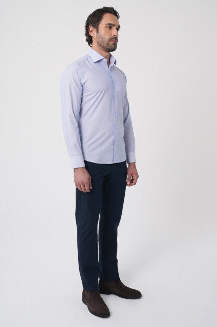 Erkek Regular Fit Uzun Kollu İtalyan Yaka Mavi Gömlek - 4