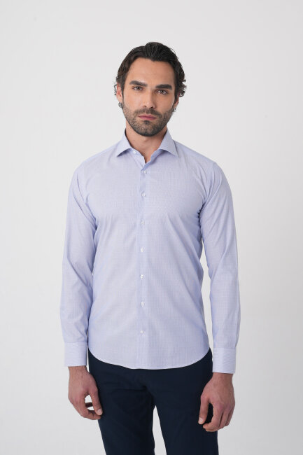 Erkek Regular Fit Uzun Kollu İtalyan Yaka Mavi Gömlek - 2
