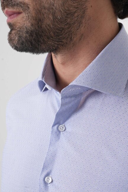 Erkek Regular Fit Uzun Kollu İtalyan Yaka Mavi Gömlek - 7