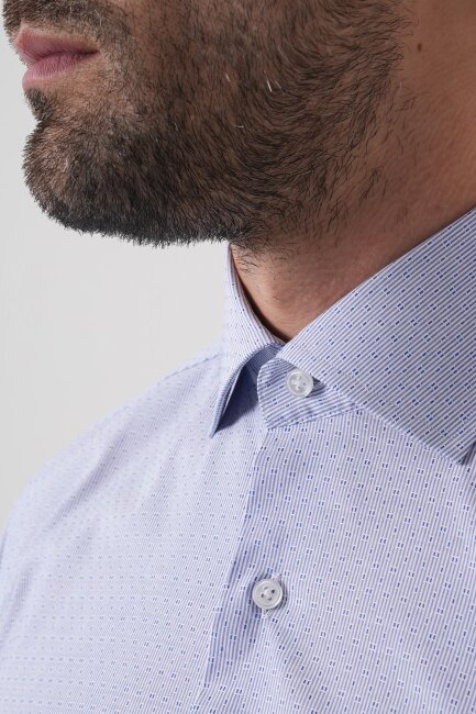 Erkek Regular Fit Uzun Kollu İtalyan Yaka Mavi Gömlek - 8