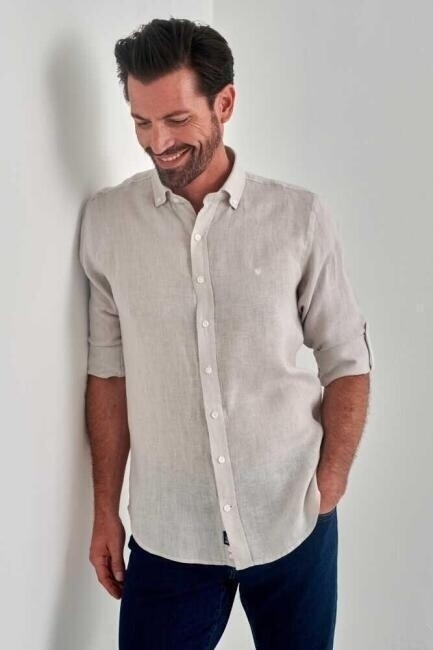 Regular Fit Uzun Kollu Tas Keten Erkek Gömlek - 5