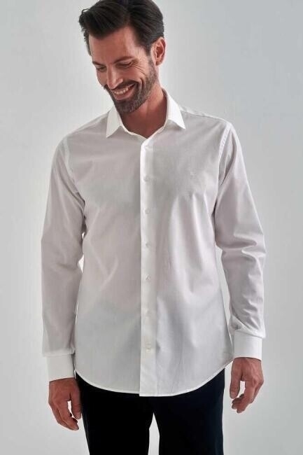 Erkek Regular Fit Uzun Kollu Klasik Gömlek BEYAZ - 3