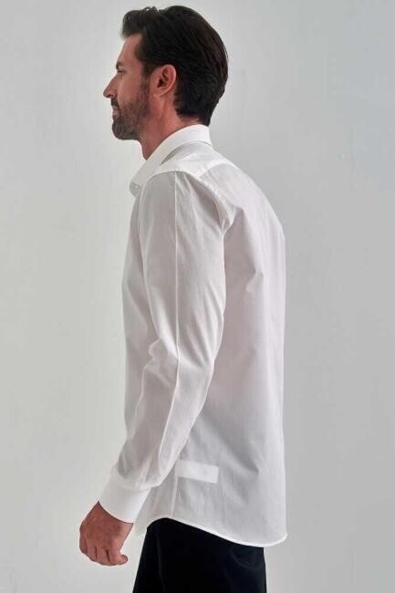 Erkek Regular Fit Uzun Kollu Klasik Gömlek BEYAZ - 4