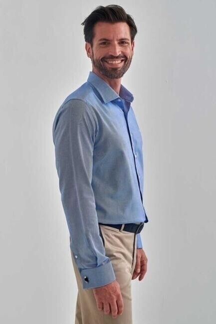 Erkek Regular Fit Uzun Kollu Klasik Gömlek MAVİ - 5