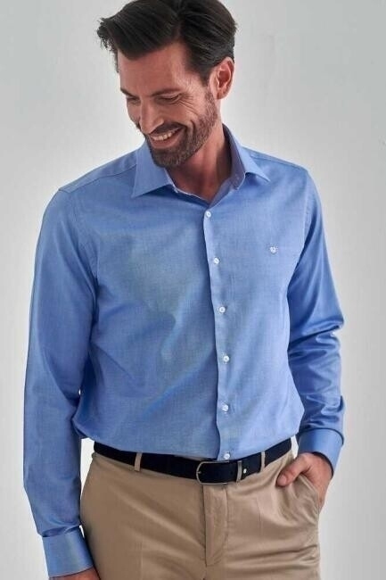 Erkek Regular Fit Uzun Kollu Klasik Gömlek MAVİ - 4