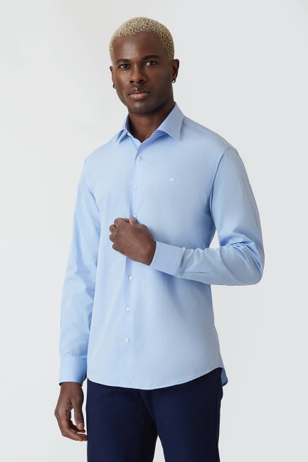 Regular Fit Mavi Klasik Erkek Gömlek - 1