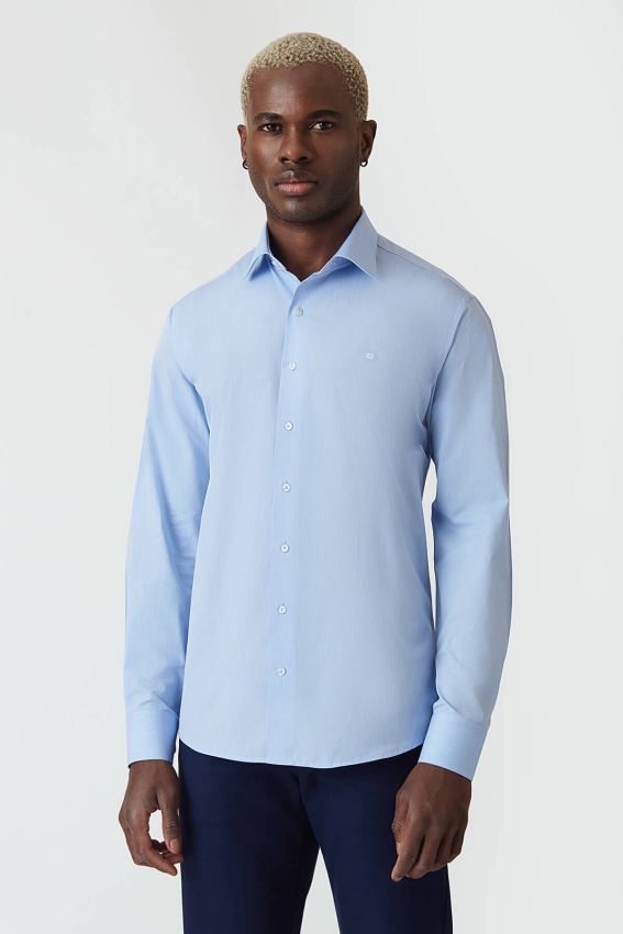 Regular Fit Mavi Klasik Erkek Gömlek - 5
