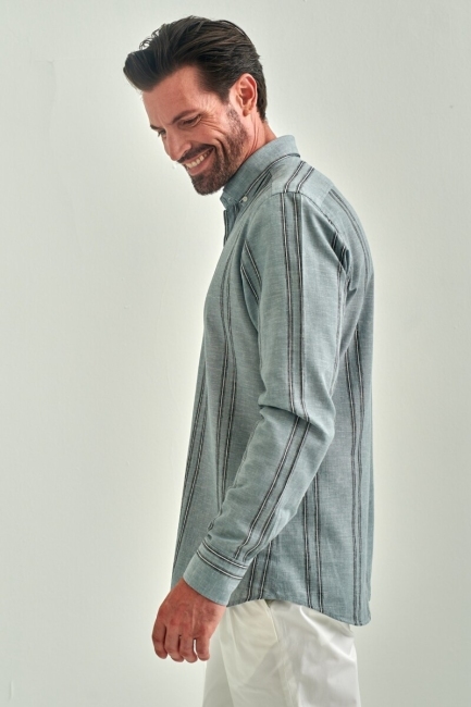 Regular Fit Uzun Kollu Haki Spor Erkek Gömlek - 5