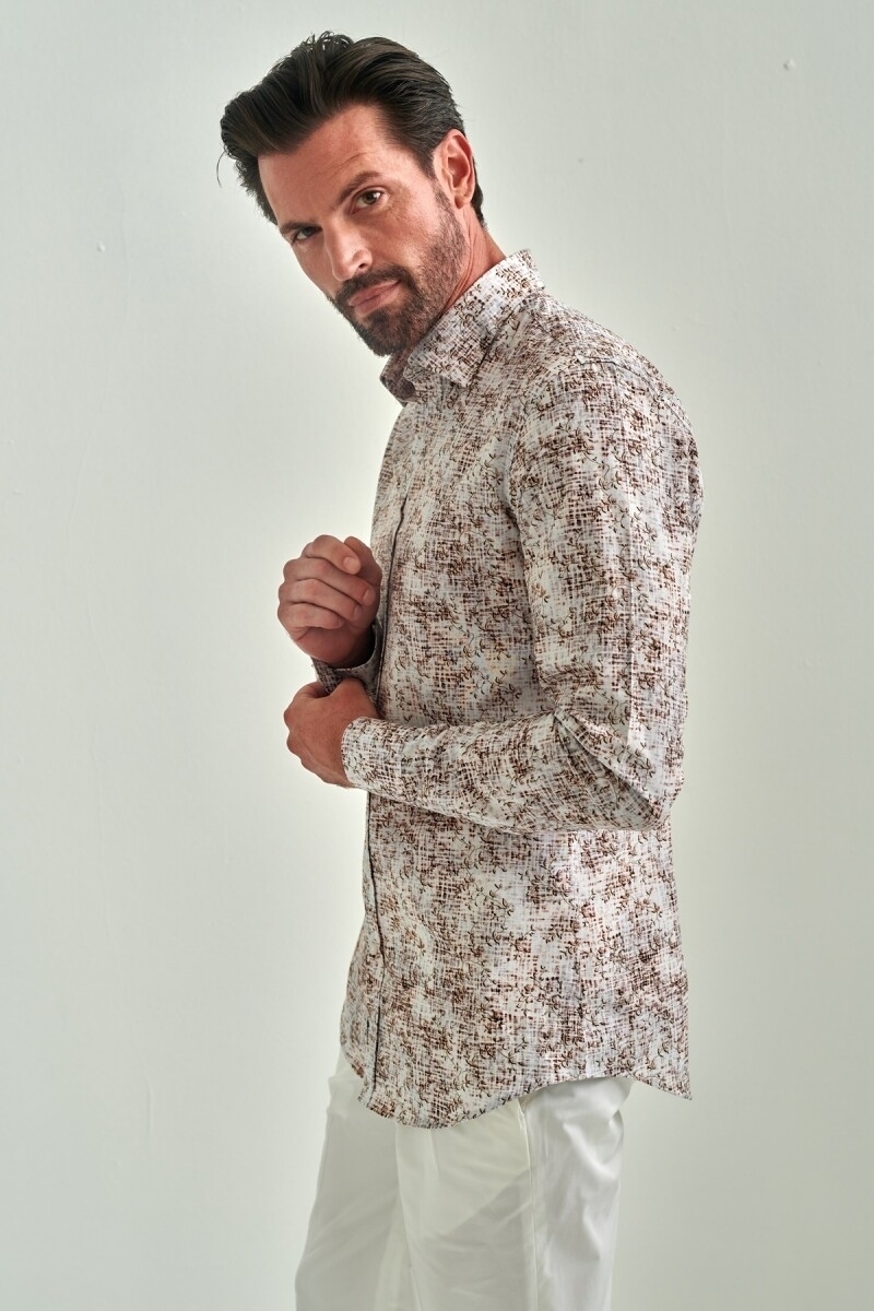 Slim Fit Kahve Spor Erkek Gömlek