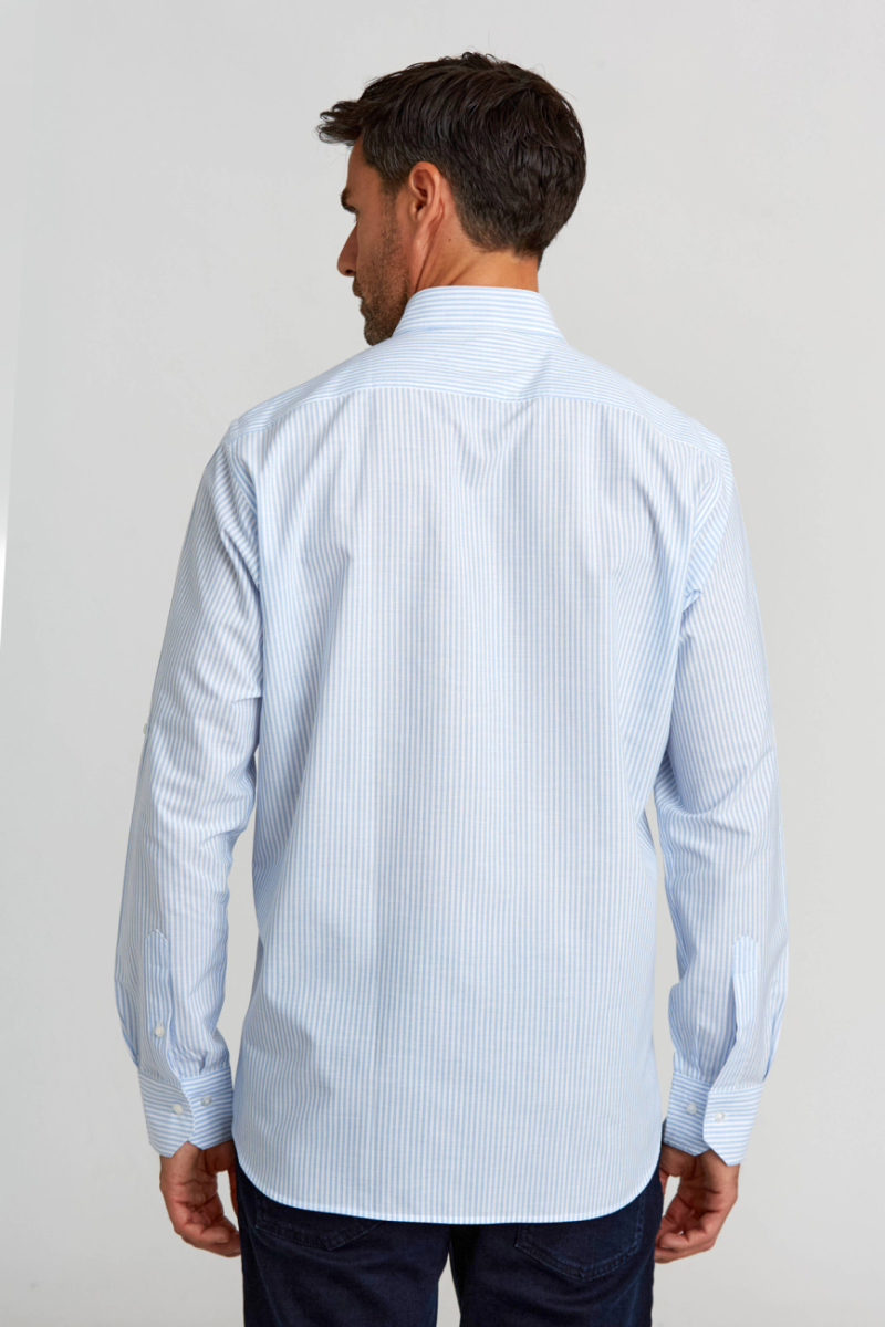 Regular Fit Paşa Yaka Kol İçi Apoletli Mavi Basic Erkek Gömlek - 3