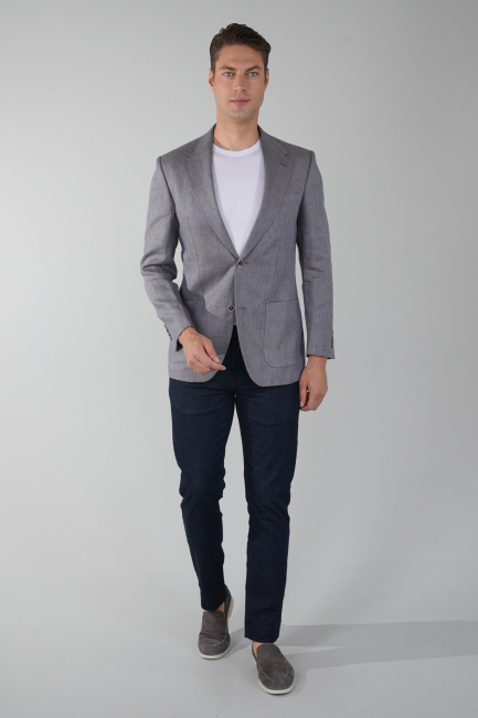 Erkek Regular Fit Yün Ceket Mavi - 5