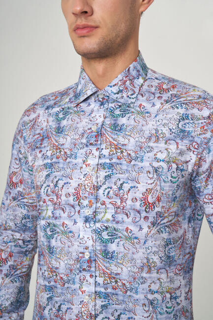 Erkek Renkli Desenli Slim Fit Pamuk Spor Gömlek - 3