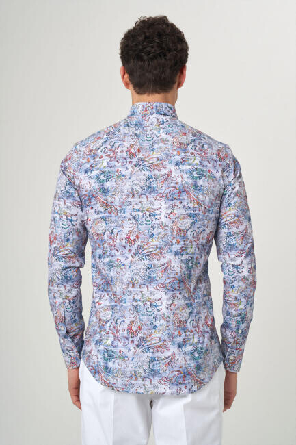 Erkek Renkli Desenli Slim Fit Pamuk Spor Gömlek (1)